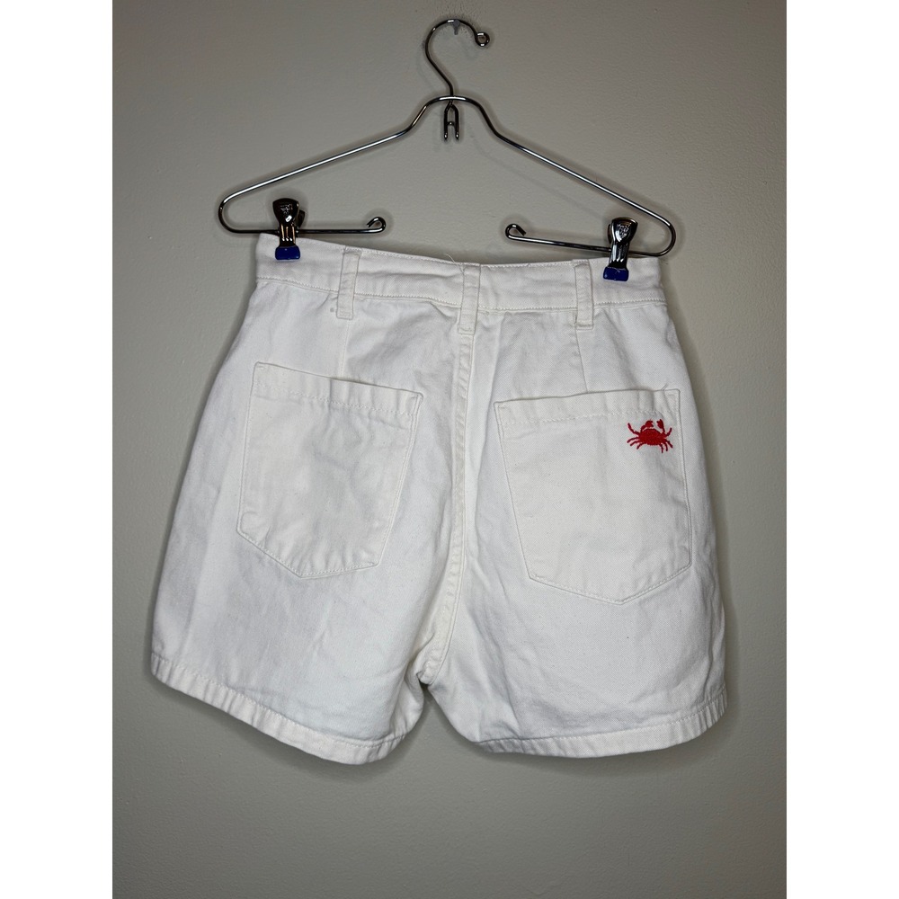 Shoulder White‎ Crab Embroidered Denim Shorts High Rise Size 38 - Picture 4 of 4